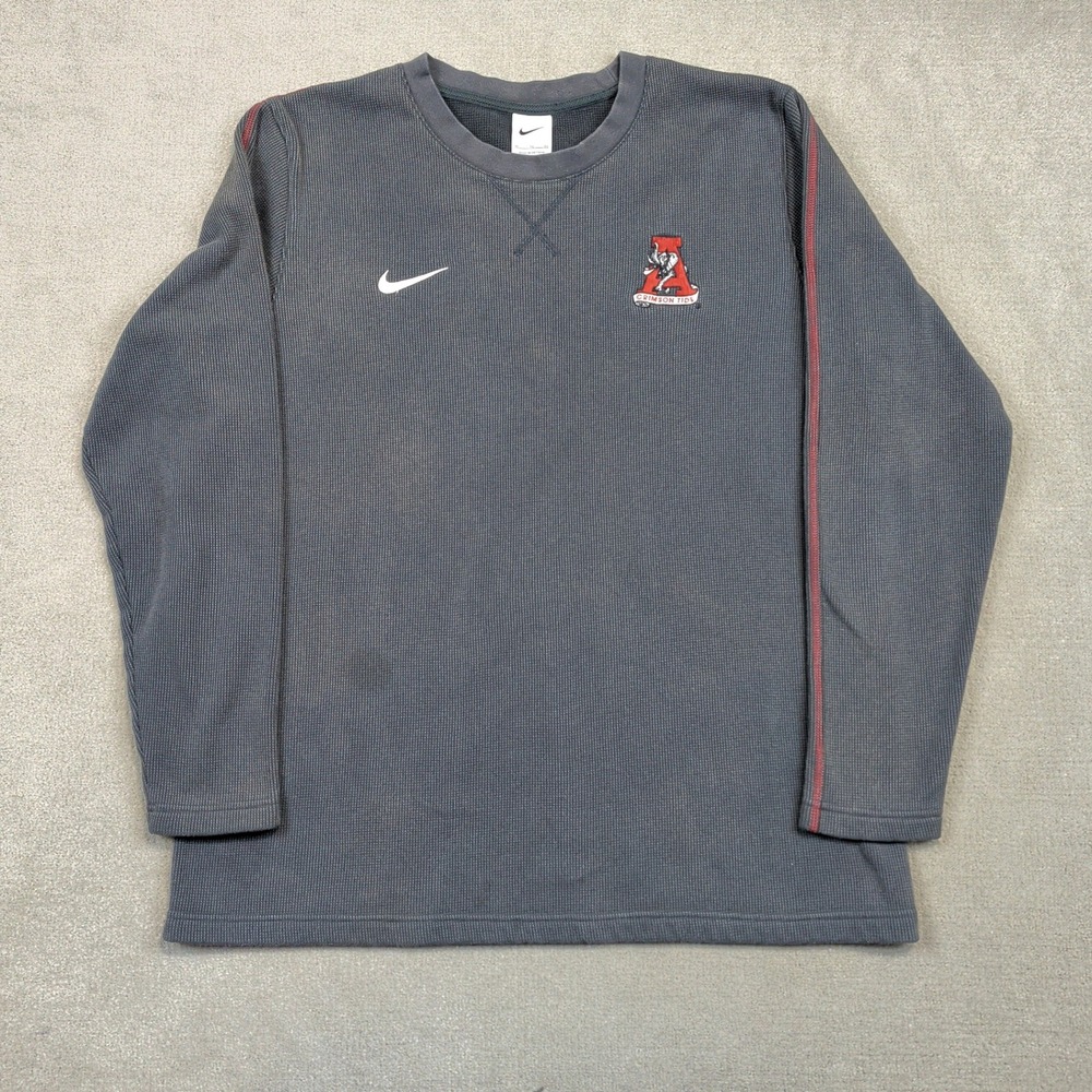 Nike Shirt Mens XL Gray Alabama Crimson Tide Waffle Knit Thermal Long Sleeve
